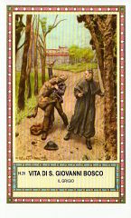 Xsa-98-58 Vita di S. San GIOVANNI BOSCO ASSALTO DEI BRIGANTI IL CANE GRIGIO Santino Holy card
